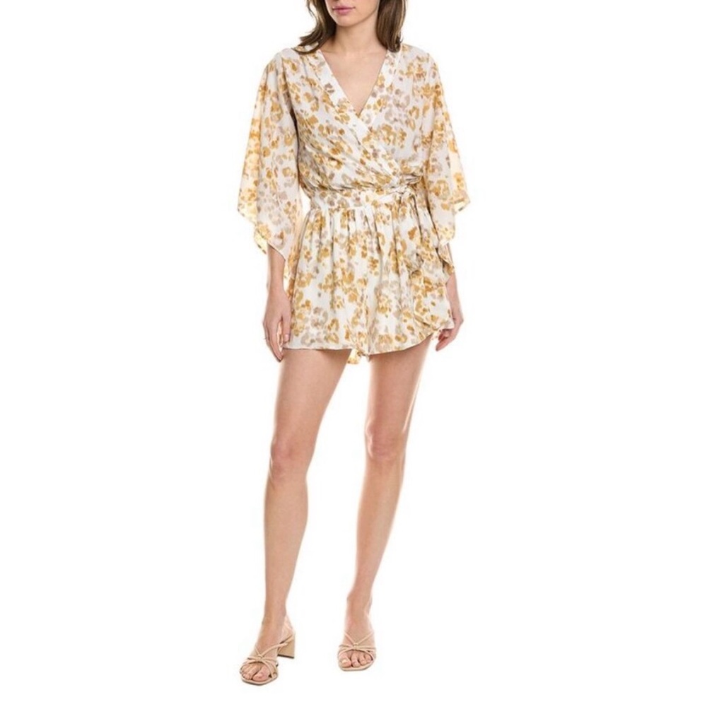 NWT Sadie & Sage Girl from Ipanema Romper Cream Tan Watercolor Print Size Medium